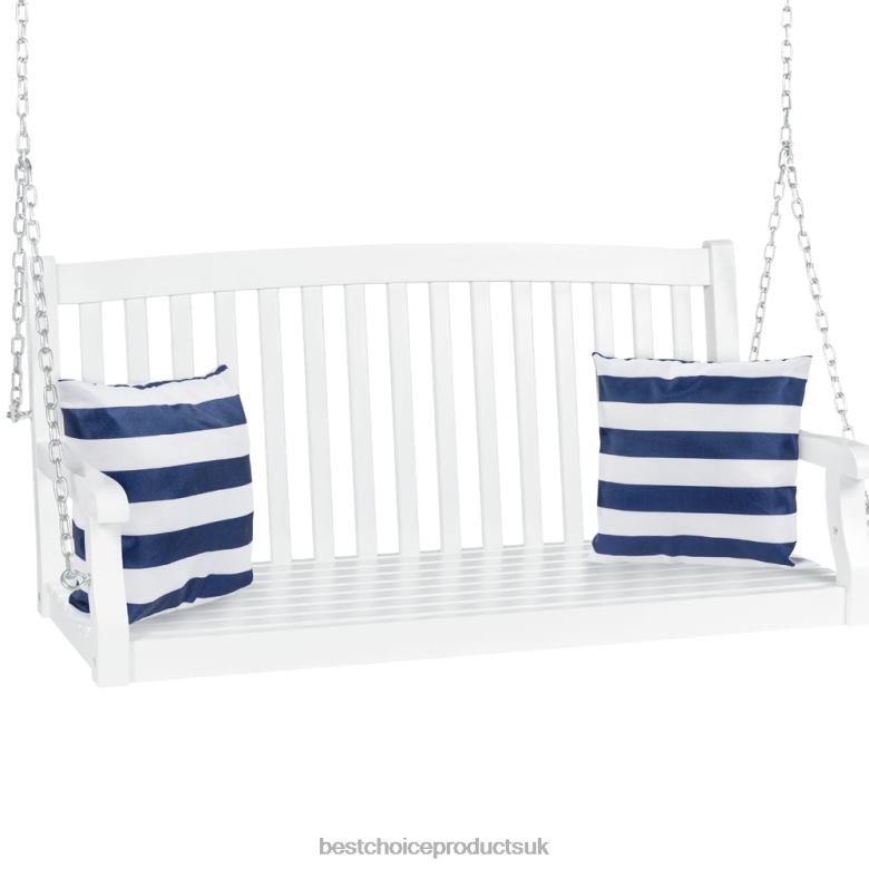 Outdoor Living | Best Choice ProductsWooden Curved Back Hanging Porch Swing Bench w/ Mounting Chains N62R941 White
