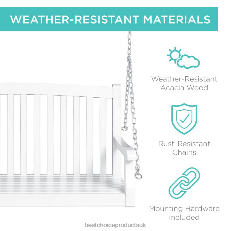 Outdoor Living | Best Choice ProductsWooden Curved Back Hanging Porch Swing Bench w/ Mounting Chains N62R941 White