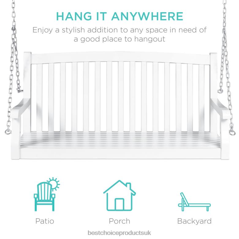 Outdoor Living | Best Choice ProductsWooden Curved Back Hanging Porch Swing Bench w/ Mounting Chains N62R941 White