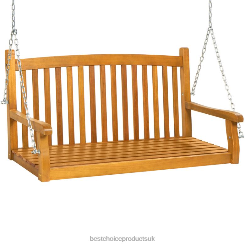 Outdoor Living | Best Choice ProductsWooden Curved Back Hanging Porch Swing Bench w/ Mounting Chains N62R942 Brown