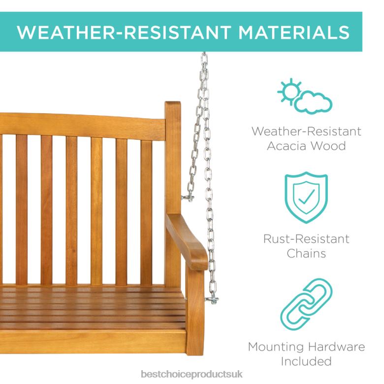 Outdoor Living | Best Choice ProductsWooden Curved Back Hanging Porch Swing Bench w/ Mounting Chains N62R942 Brown