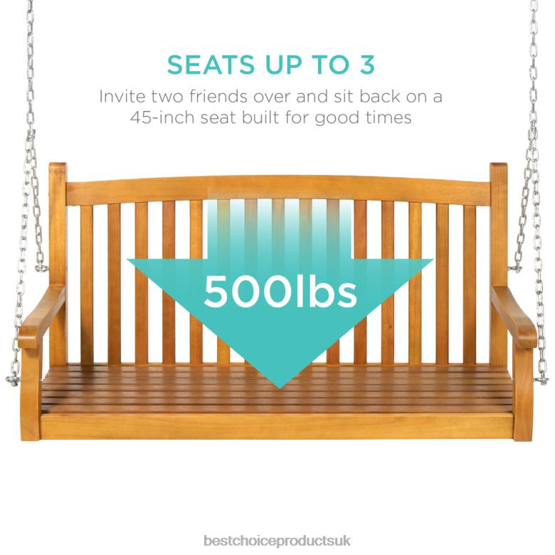 Outdoor Living | Best Choice ProductsWooden Curved Back Hanging Porch Swing Bench w/ Mounting Chains N62R942 Brown