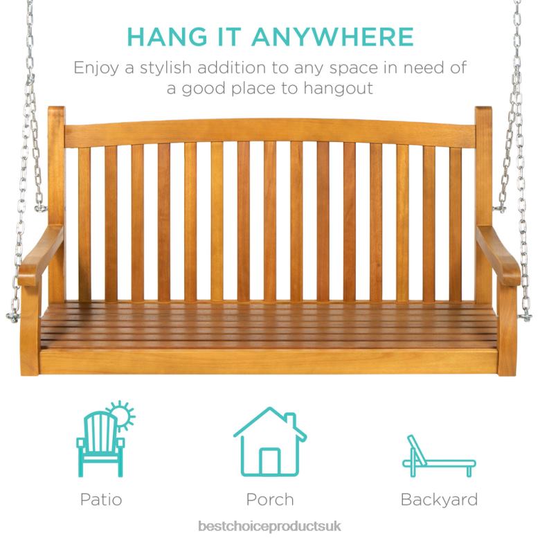 Outdoor Living | Best Choice ProductsWooden Curved Back Hanging Porch Swing Bench w/ Mounting Chains N62R942 Brown