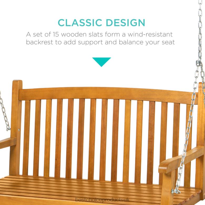 Outdoor Living | Best Choice ProductsWooden Curved Back Hanging Porch Swing Bench w/ Mounting Chains N62R942 Brown