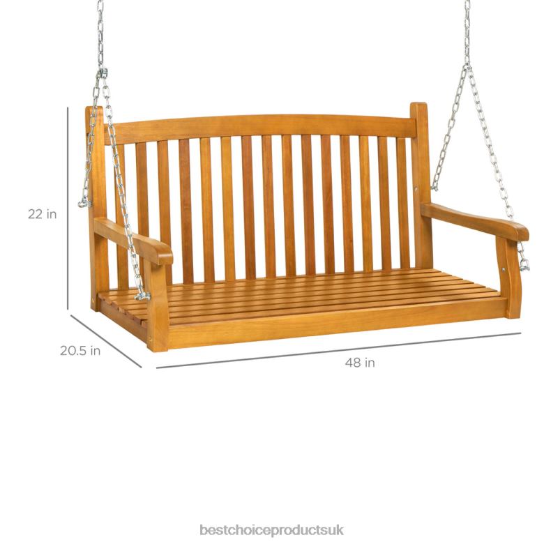 Outdoor Living | Best Choice ProductsWooden Curved Back Hanging Porch Swing Bench w/ Mounting Chains N62R942 Brown
