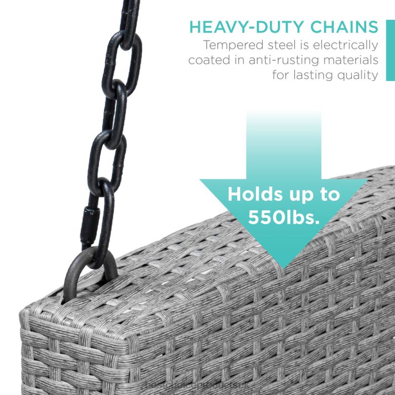 Outdoor Living | Best Choice ProductsWoven Wicker Hanging Porch Swing Bench w/ Mounting Chains, Seat Cushion N62R1435 Gray/Navy