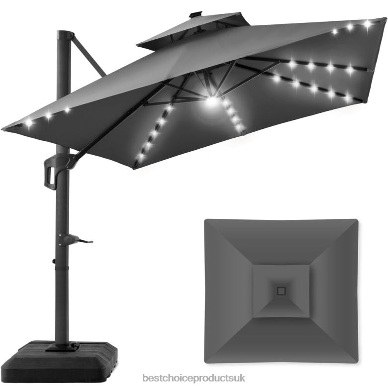 Outdoor Living | Best Choice Products2-Tier Square LED Cantilever Offset Umbrella w/ 360 Rotation, Base N62R900 Gray