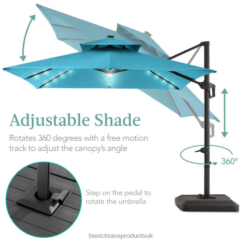 Outdoor Living | Best Choice Products2-Tier Square LED Cantilever Offset Umbrella w/ 360 Rotation, Base N62R902 Sky Blue