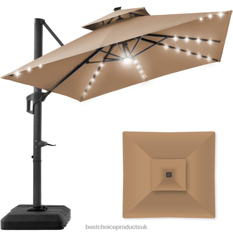 Outdoor Living | Best Choice Products2-Tier Square LED Cantilever Offset Umbrella w/ 360 Rotation, Base N62R903 Tan