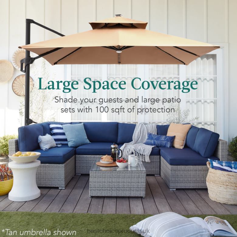 Outdoor Living | Best Choice Products2-Tier Square LED Cantilever Offset Umbrella w/ 360 Rotation, Base N62R904 Navy Blue