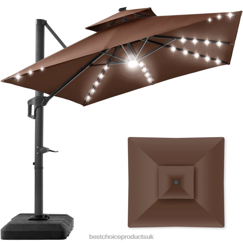 Outdoor Living | Best Choice Products2-Tier Square LED Cantilever Offset Umbrella w/ 360 Rotation, Base N62R905 Brown