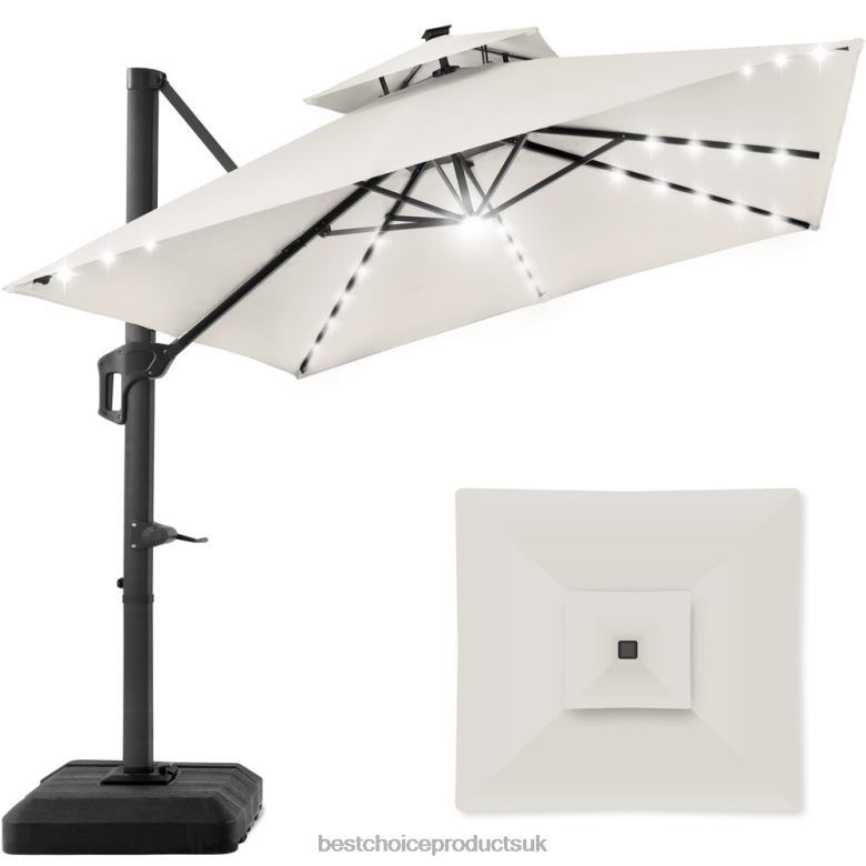 Outdoor Living | Best Choice Products2-Tier Square LED Cantilever Offset Umbrella w/ 360 Rotation, Base N62R906 Ivory