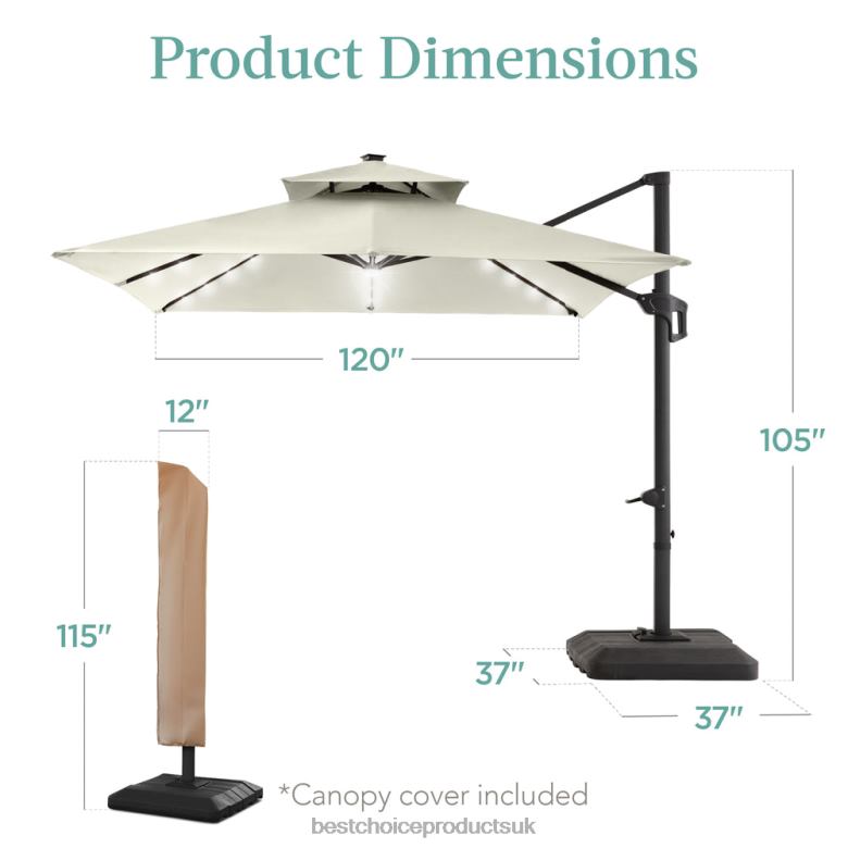 Outdoor Living | Best Choice Products2-Tier Square LED Cantilever Offset Umbrella w/ 360 Rotation, Base N62R906 Ivory