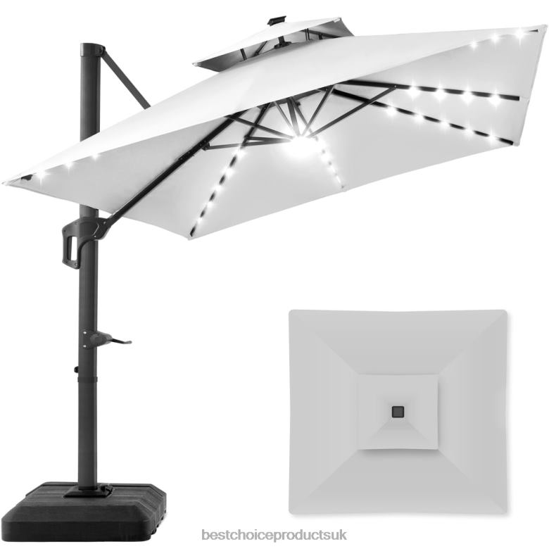 Outdoor Living | Best Choice Products2-Tier Square LED Cantilever Offset Umbrella w/ 360 Rotation, Base N62R907 Fog Gray