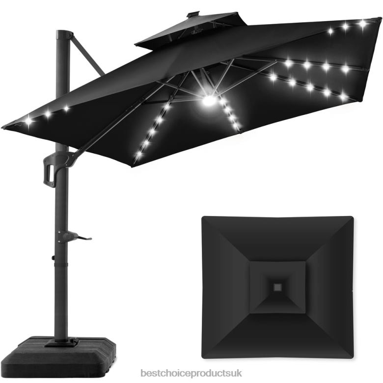 Outdoor Living | Best Choice Products2-Tier Square LED Cantilever Offset Umbrella w/ 360 Rotation, Base N62R908 Black