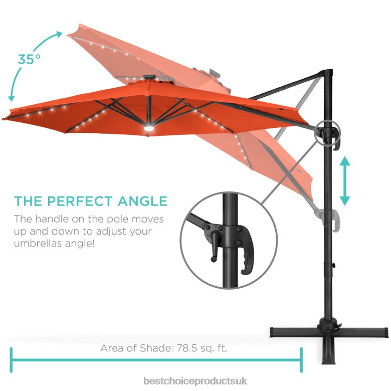 Outdoor Living | Best Choice Products360-Degree LED Cantilever Offset Patio Umbrella w/ Tilt N62R869 Orange