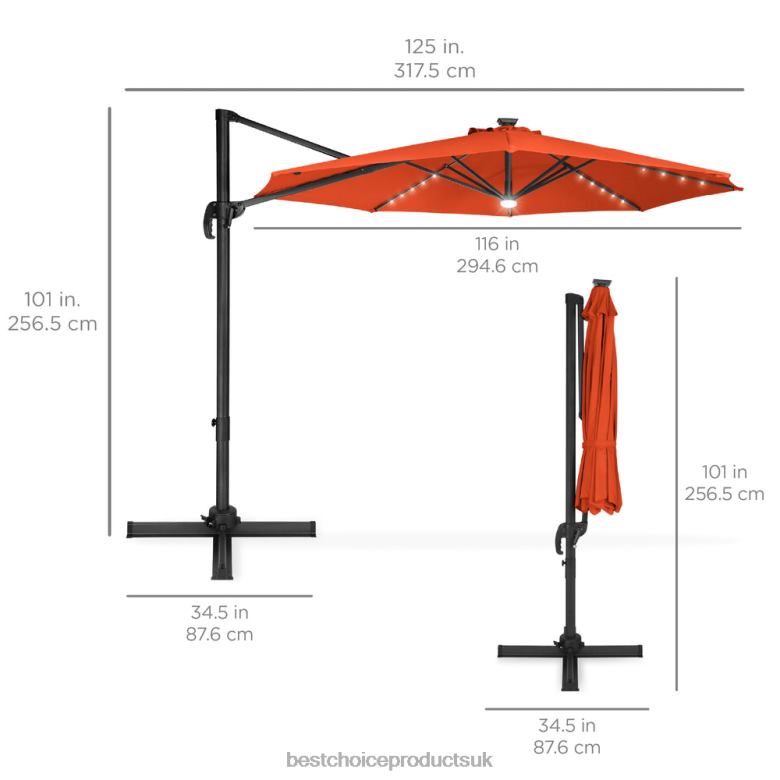 Outdoor Living | Best Choice Products360-Degree LED Cantilever Offset Patio Umbrella w/ Tilt N62R869 Orange