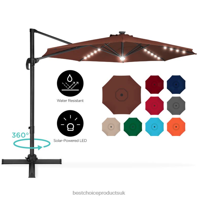 Outdoor Living | Best Choice Products360-Degree LED Cantilever Offset Patio Umbrella w/ Tilt N62R870 Brown