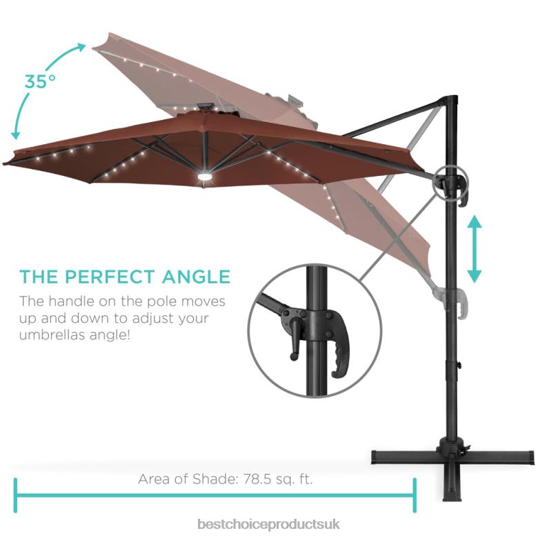 Outdoor Living | Best Choice Products360-Degree LED Cantilever Offset Patio Umbrella w/ Tilt N62R870 Brown