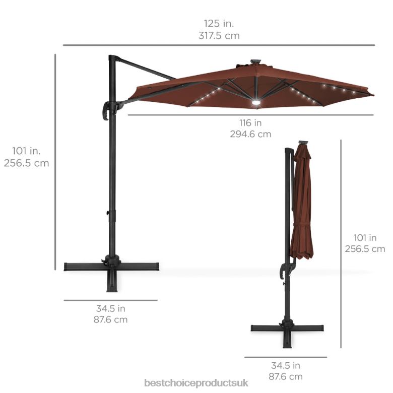 Outdoor Living | Best Choice Products360-Degree LED Cantilever Offset Patio Umbrella w/ Tilt N62R870 Brown