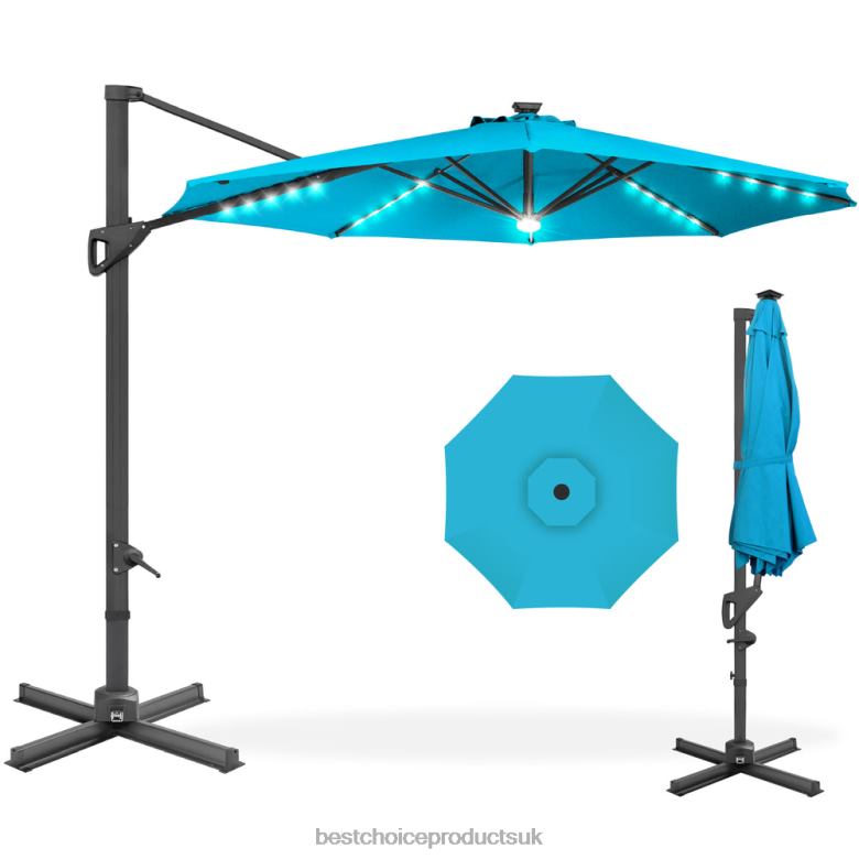 Outdoor Living | Best Choice Products360-Degree Solar LED Cantilever Offset Patio Umbrella w/ Tilt N62R886 Sky Blue