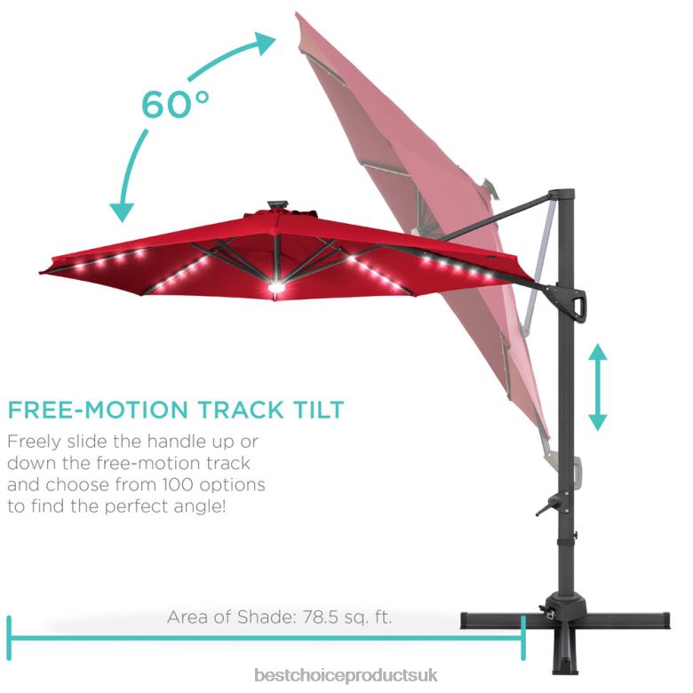 Outdoor Living | Best Choice Products360-Degree Solar LED Cantilever Offset Patio Umbrella w/ Tilt N62R887 Red