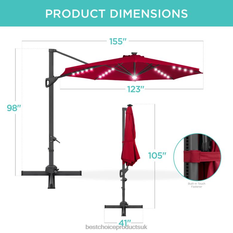 Outdoor Living | Best Choice Products360-Degree Solar LED Cantilever Offset Patio Umbrella w/ Tilt N62R887 Red