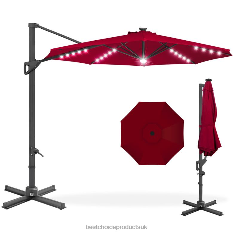Outdoor Living | Best Choice Products360-Degree Solar LED Cantilever Offset Patio Umbrella w/ Tilt N62R888 Burgundy