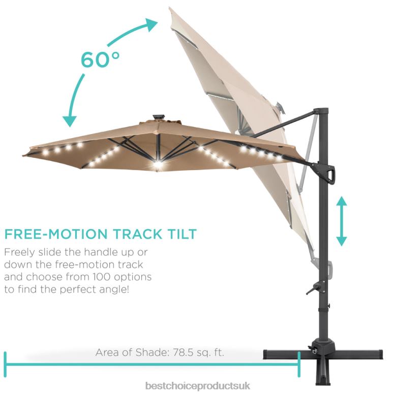 Outdoor Living | Best Choice Products360-Degree Solar LED Cantilever Offset Patio Umbrella w/ Tilt N62R889 Tan
