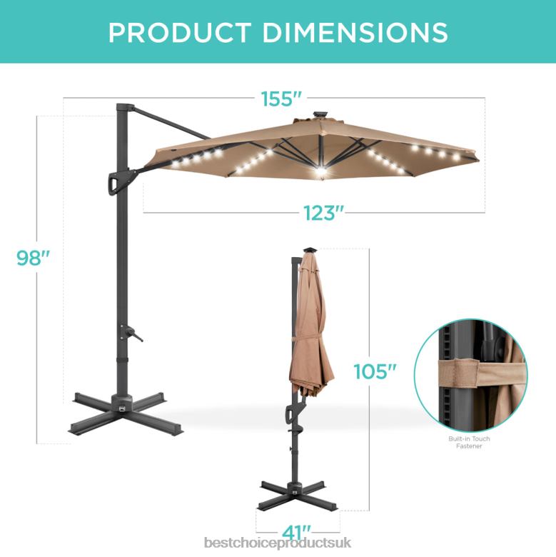 Outdoor Living | Best Choice Products360-Degree Solar LED Cantilever Offset Patio Umbrella w/ Tilt N62R889 Tan