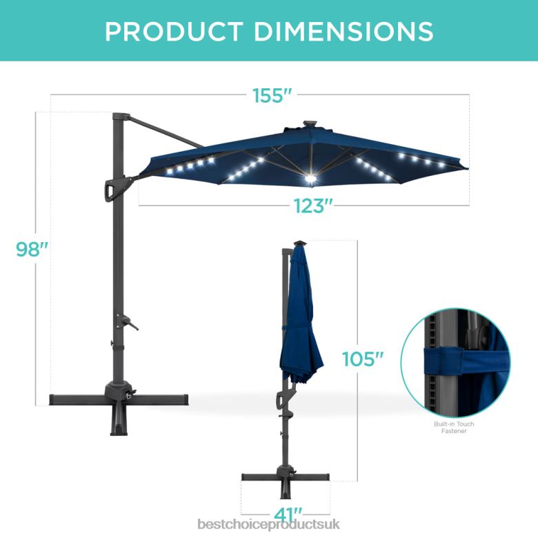 Outdoor Living | Best Choice Products360-Degree Solar LED Cantilever Offset Patio Umbrella w/ Tilt N62R890 Navy Blue