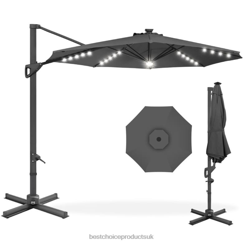 Outdoor Living | Best Choice Products360-Degree Solar LED Cantilever Offset Patio Umbrella w/ Tilt N62R891 Gray