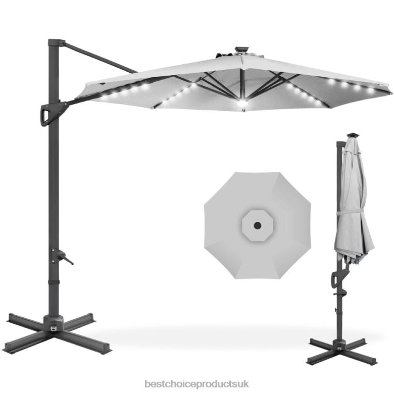 Outdoor Living | Best Choice Products360-Degree Solar LED Cantilever Offset Patio Umbrella w/ Tilt N62R892 Fog Gray