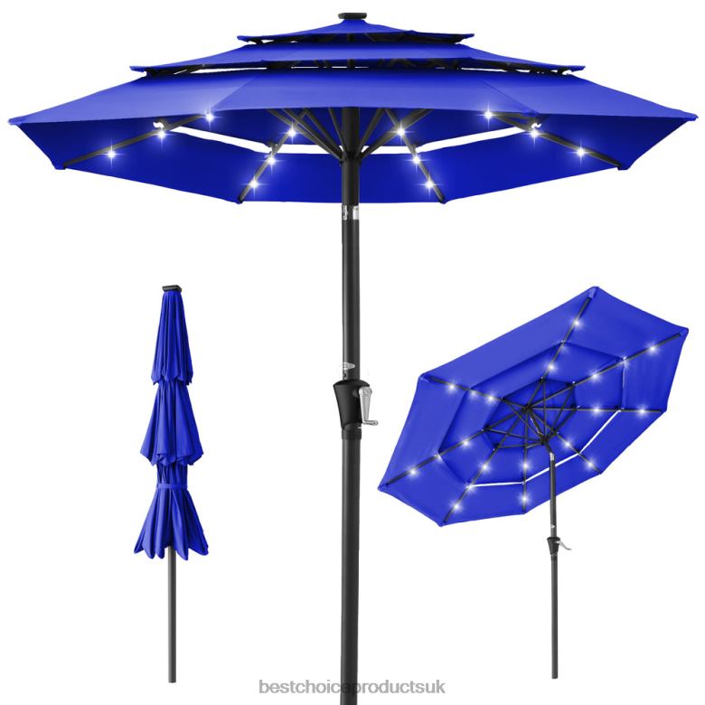 Outdoor Living | Best Choice Products3-Tier Solar Patio Umbrella w/ LED Lights, Tilt Adjustment, Crank N62R1475 Resort Blue