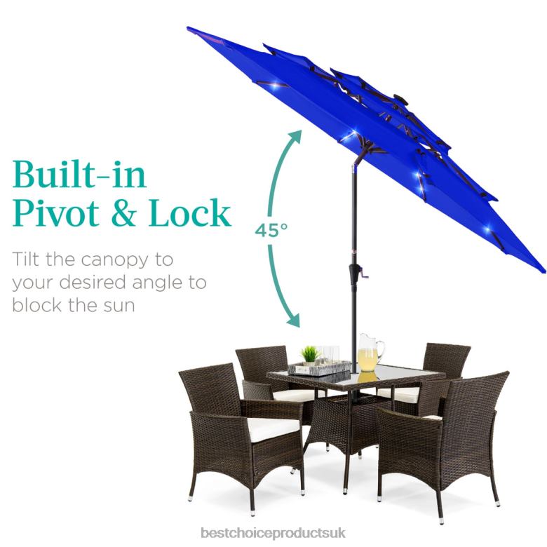 Outdoor Living | Best Choice Products3-Tier Solar Patio Umbrella w/ LED Lights, Tilt Adjustment, Crank N62R1475 Resort Blue