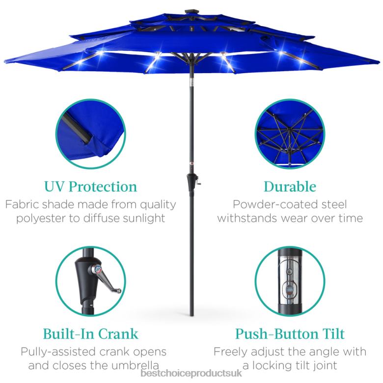 Outdoor Living | Best Choice Products3-Tier Solar Patio Umbrella w/ LED Lights, Tilt Adjustment, Crank N62R1475 Resort Blue