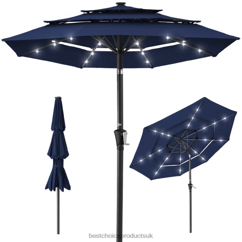 Outdoor Living | Best Choice Products3-Tier Solar Patio Umbrella w/ LED Lights, Tilt Adjustment, Crank N62R1476 Navy