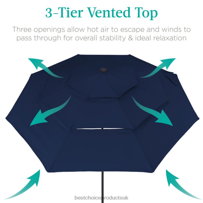 Outdoor Living | Best Choice Products3-Tier Solar Patio Umbrella w/ LED Lights, Tilt Adjustment, Crank N62R1476 Navy