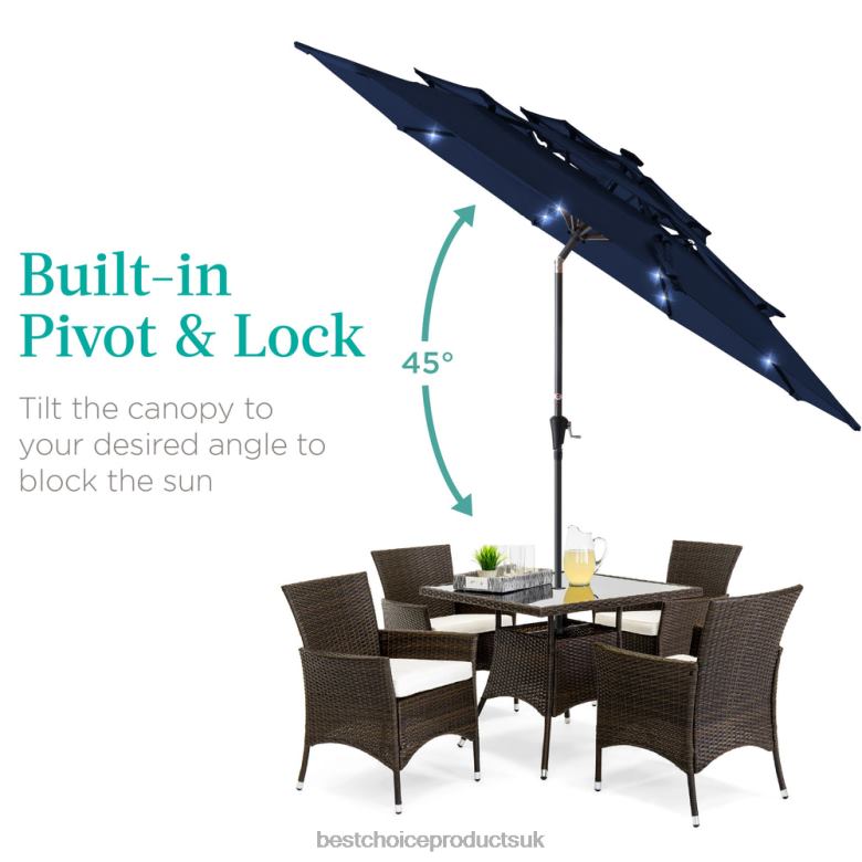 Outdoor Living | Best Choice Products3-Tier Solar Patio Umbrella w/ LED Lights, Tilt Adjustment, Crank N62R1476 Navy