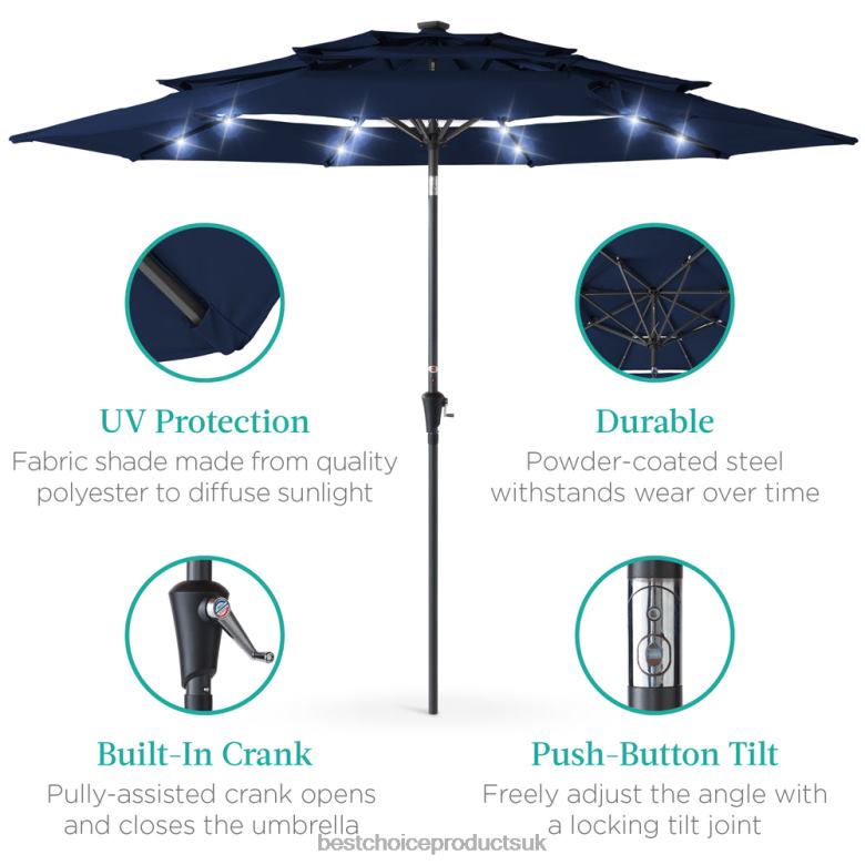 Outdoor Living | Best Choice Products3-Tier Solar Patio Umbrella w/ LED Lights, Tilt Adjustment, Crank N62R1476 Navy