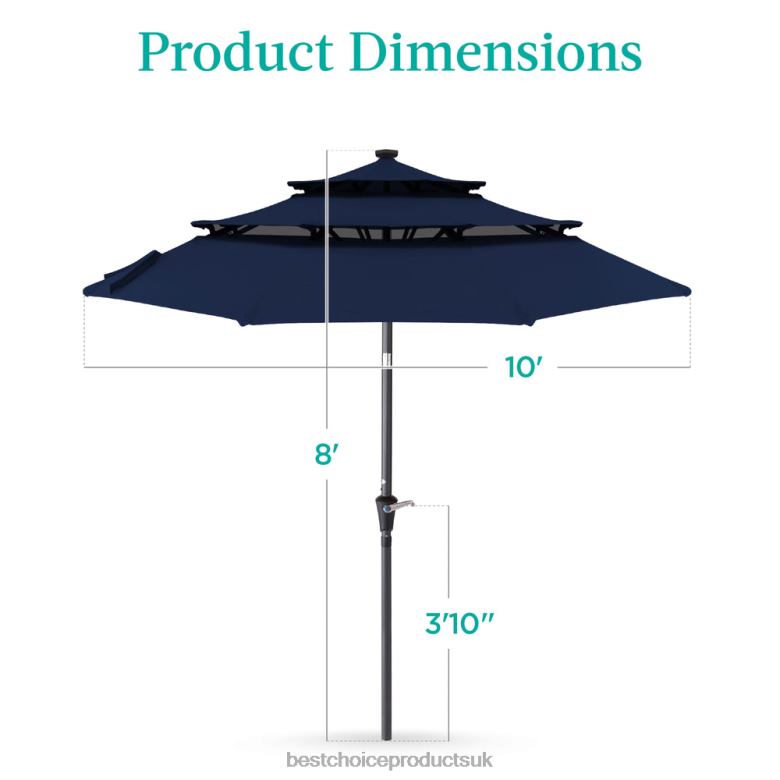 Outdoor Living | Best Choice Products3-Tier Solar Patio Umbrella w/ LED Lights, Tilt Adjustment, Crank N62R1476 Navy