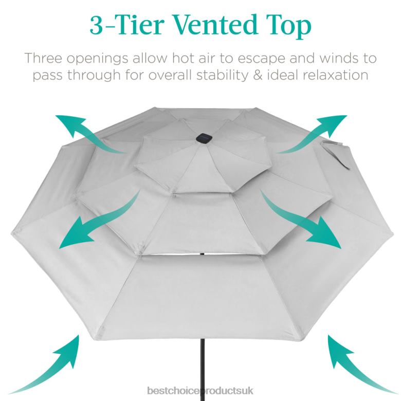 Outdoor Living | Best Choice Products3-Tier Solar Patio Umbrella w/ LED Lights, Tilt Adjustment, Crank N62R1478 Fog Gray
