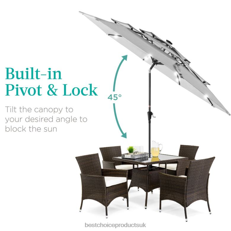 Outdoor Living | Best Choice Products3-Tier Solar Patio Umbrella w/ LED Lights, Tilt Adjustment, Crank N62R1478 Fog Gray