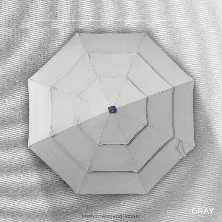 Outdoor Living | Best Choice Products3-Tier Solar Patio Umbrella w/ LED Lights, Tilt Adjustment, Crank N62R1478 Fog Gray