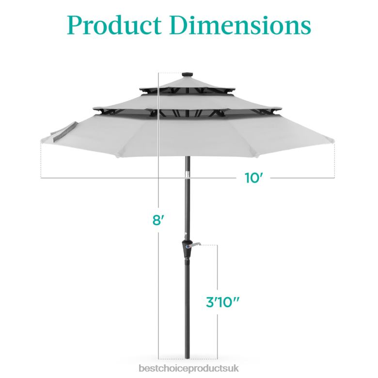 Outdoor Living | Best Choice Products3-Tier Solar Patio Umbrella w/ LED Lights, Tilt Adjustment, Crank N62R1478 Fog Gray
