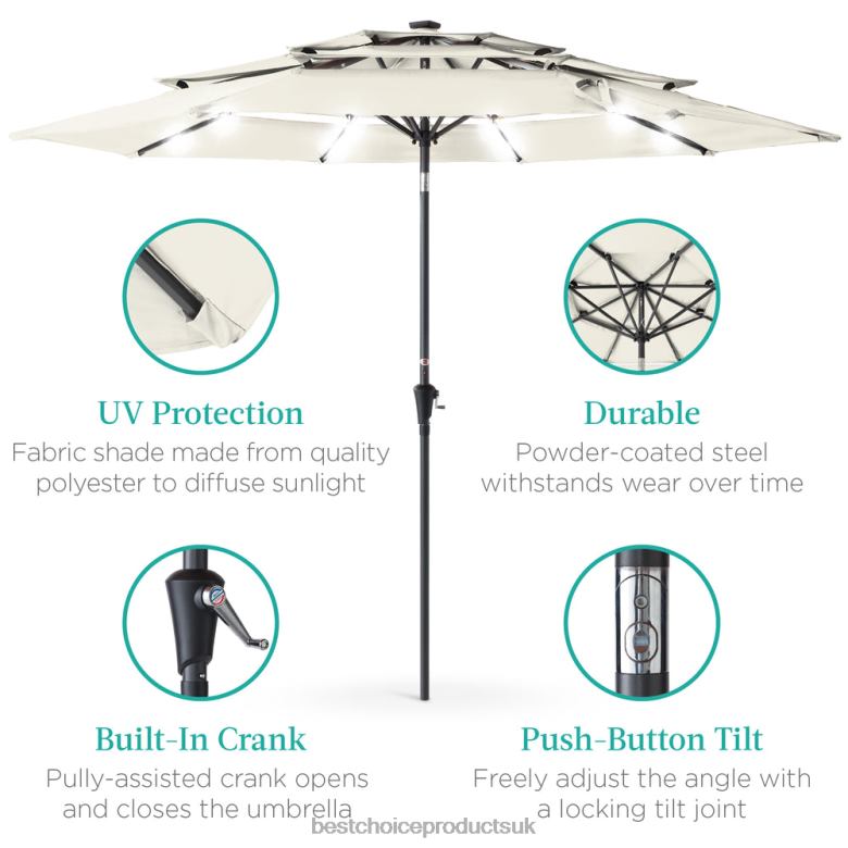 Outdoor Living | Best Choice Products3-Tier Solar Patio Umbrella w/ LED Lights, Tilt Adjustment, Crank N62R1479 Ivory