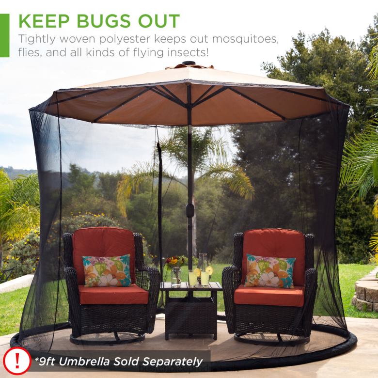 Outdoor Living | Best Choice ProductsAdjustable Bug Net Accessory for Patio Umbrella w/ Zippered Door N62R427 Black