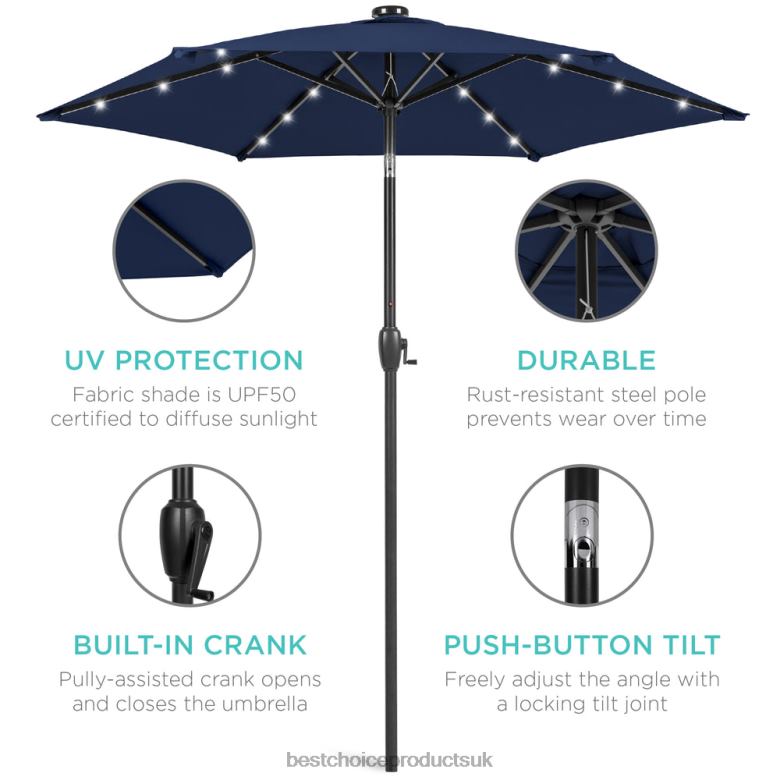 Outdoor Living | Best Choice ProductsOutdoor Solar Patio Umbrella w/ Push Button Tilt, Crank Lift N62R859 Navy Blue