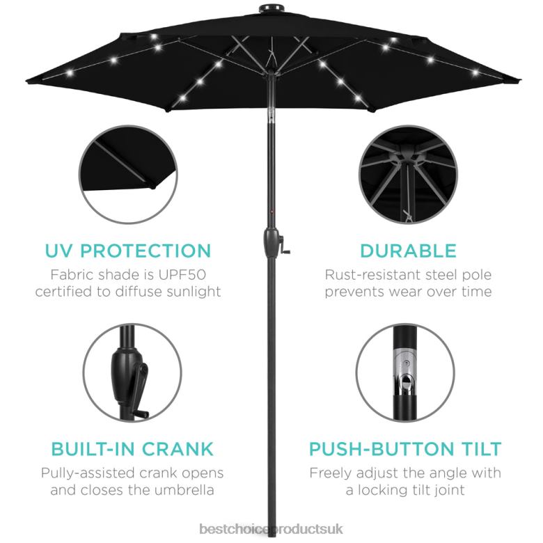 Outdoor Living | Best Choice ProductsOutdoor Solar Patio Umbrella w/ Push Button Tilt, Crank Lift N62R861 Black