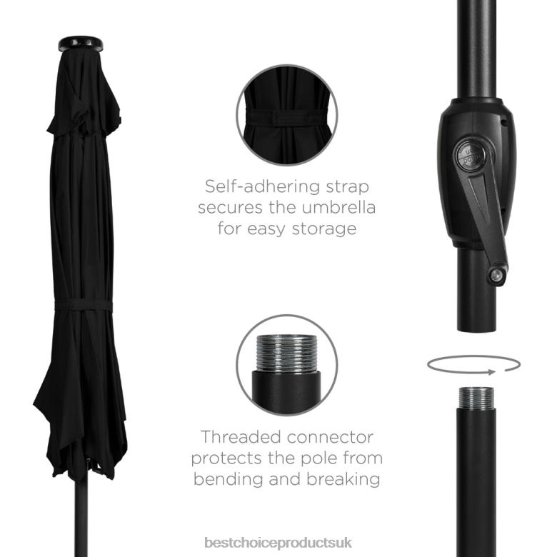 Outdoor Living | Best Choice ProductsOutdoor Solar Patio Umbrella w/ Push Button Tilt, Crank Lift N62R861 Black